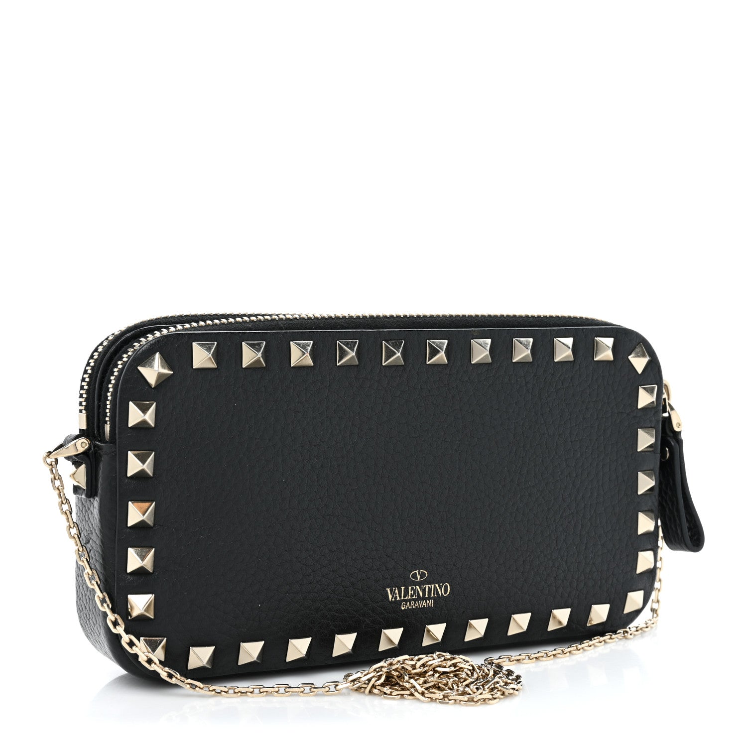 Valentino Garavani Pebbled Calfskin Rockstud Small Chain Shoulder Bag Black 3 of 10