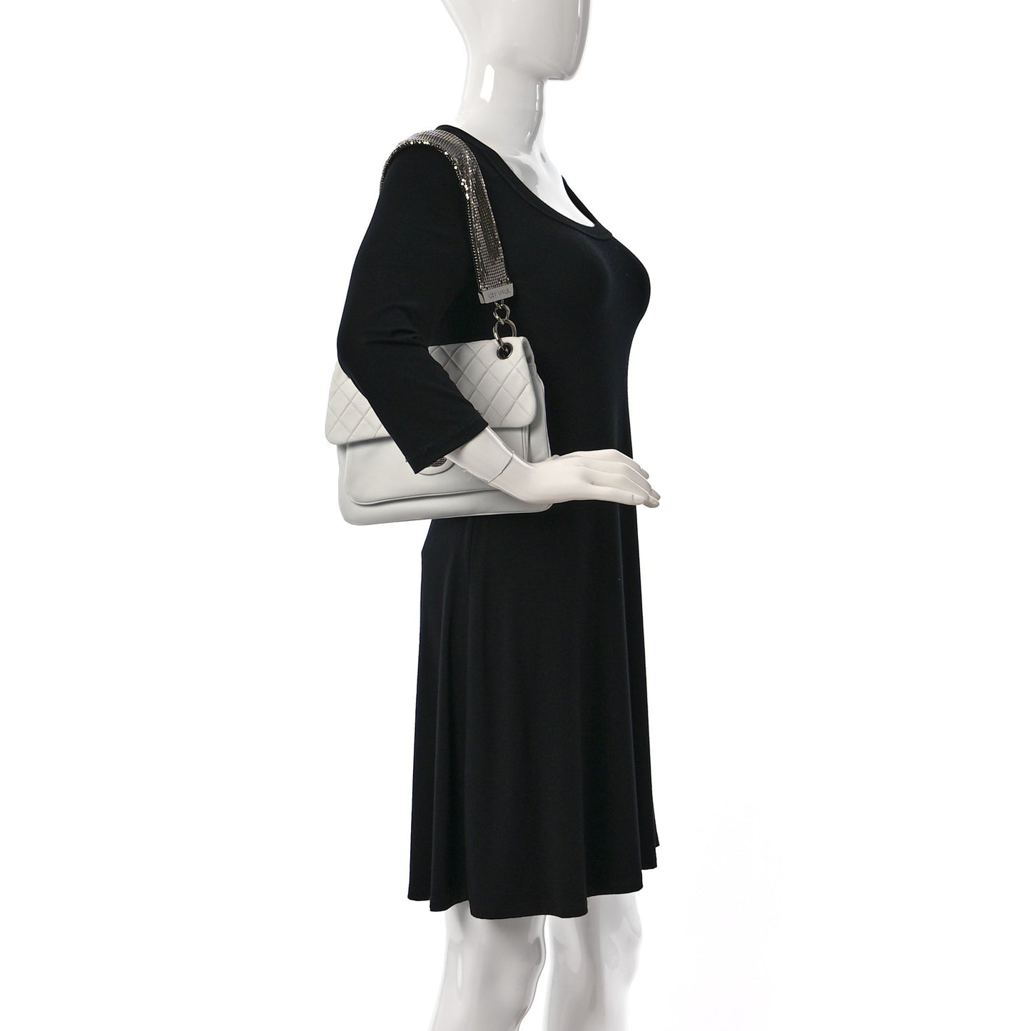 Lambskin Quilted Chain Mail Shoulder Bag White
