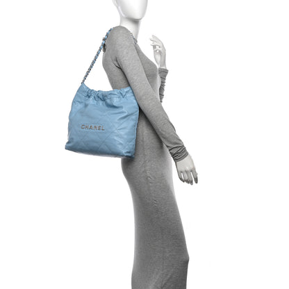 Chanel Shiny Calfskin Quilted Small Chanel 22 Light Blue 2 of 12