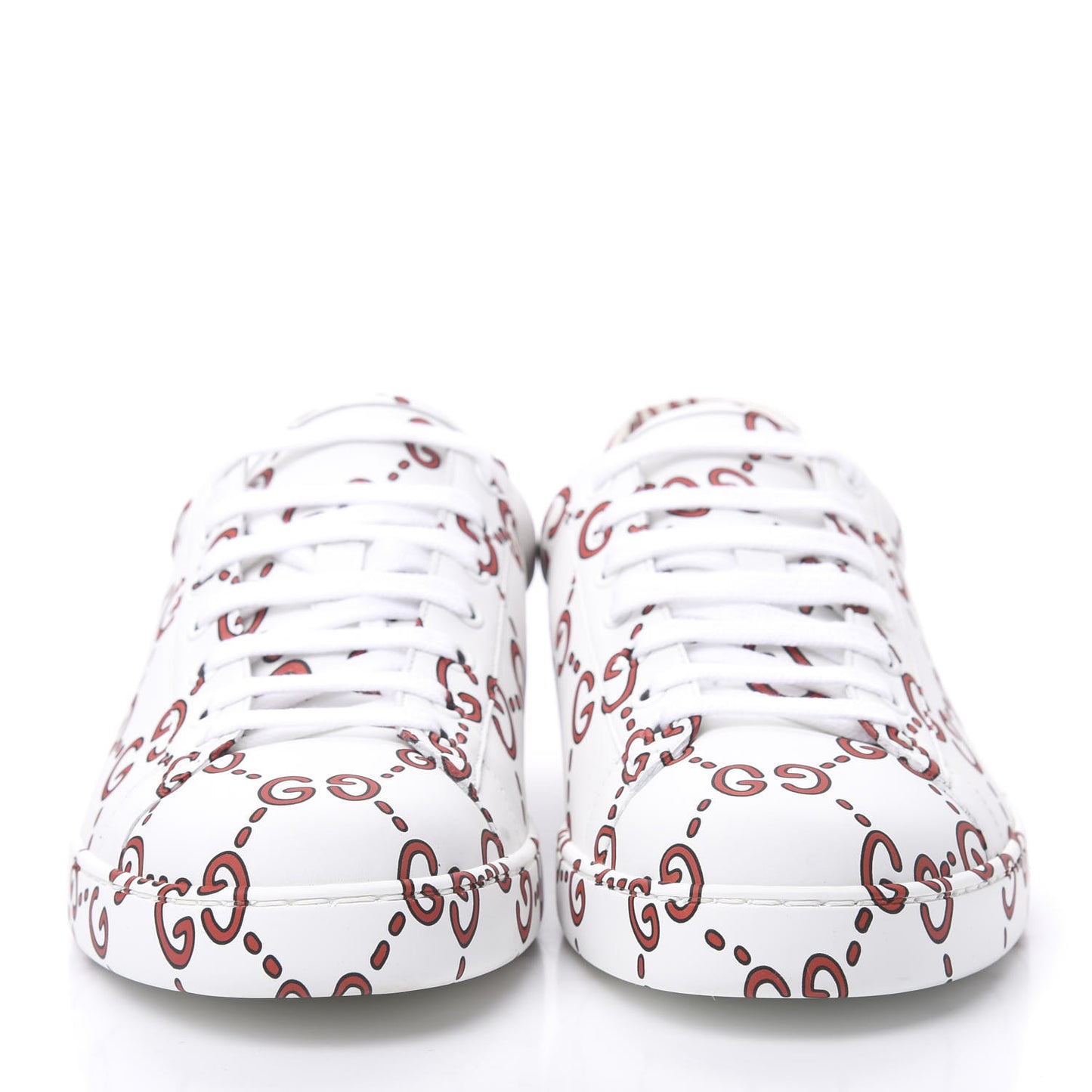 Calfskin GucciGhost Print Mens Ace Sneakers 10 White Hibiscus Red