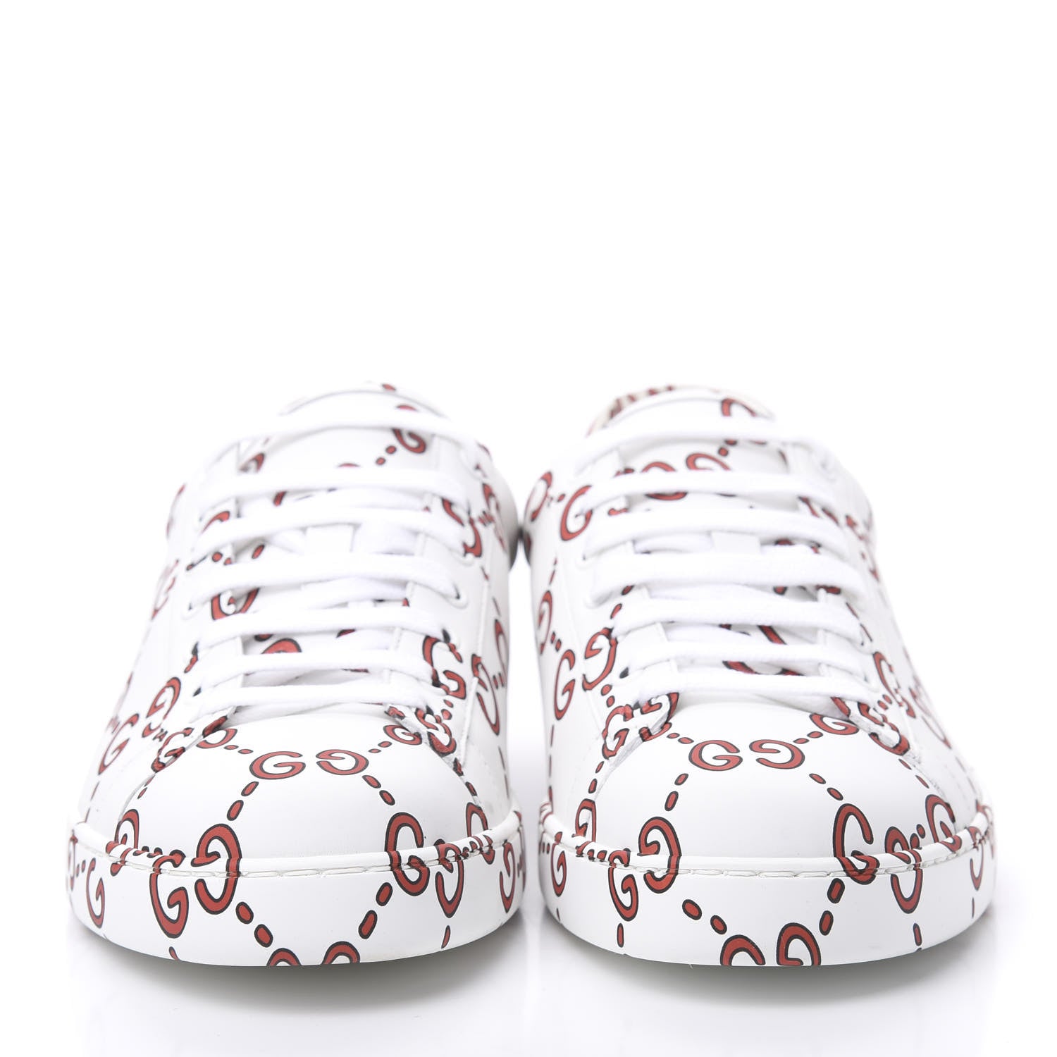 Gucci Calfskin GucciGhost Print Mens Ace Sneakers 10 White Hibiscus Red 2 of 8