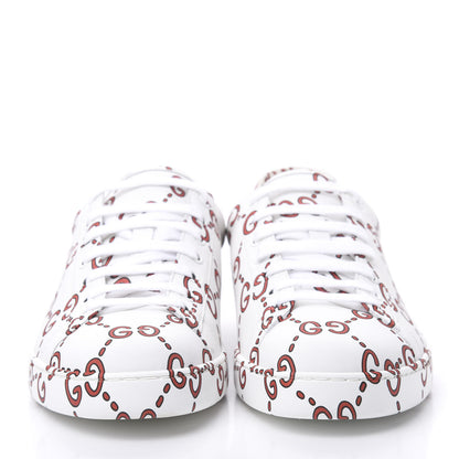 Gucci Calfskin GucciGhost Print Mens Ace Sneakers 10 White Hibiscus Red 2 of 8