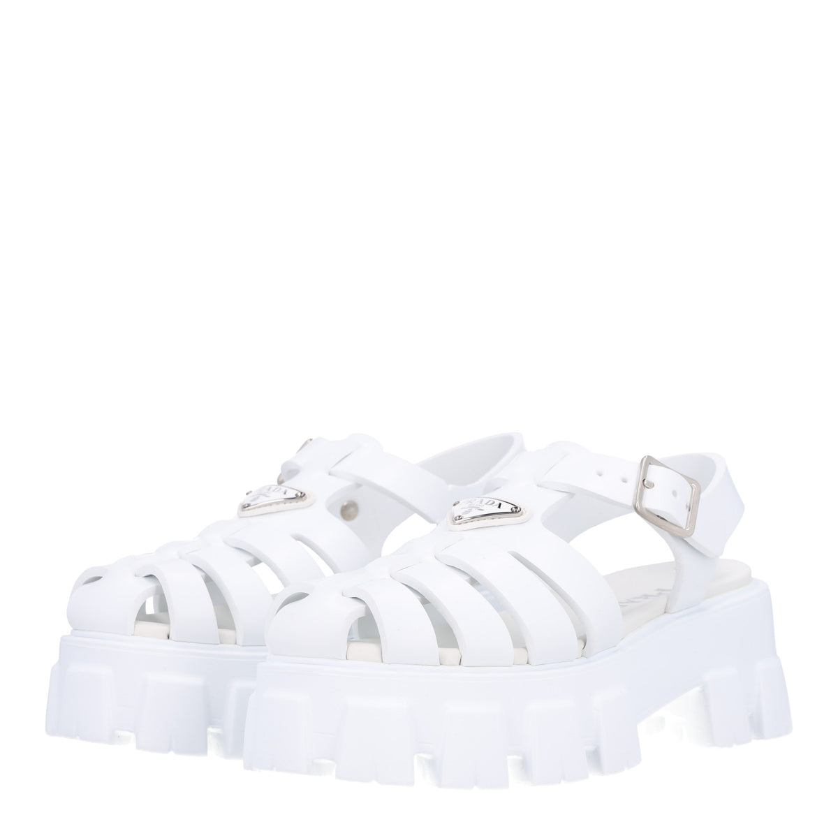 Foam Rubber Metal Triangle Logo Monolith 55mm Cage Sandals 38 White