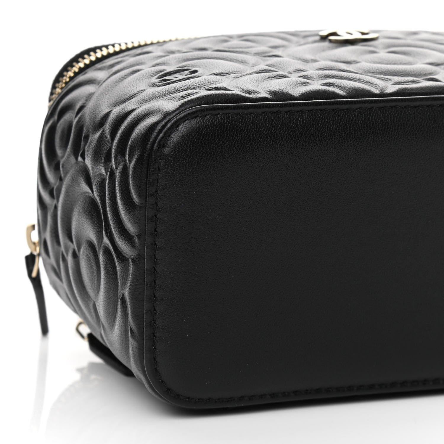 Chanel Lambskin Camellia Embossed Small Vanity Case With Chain Black 9 of 11