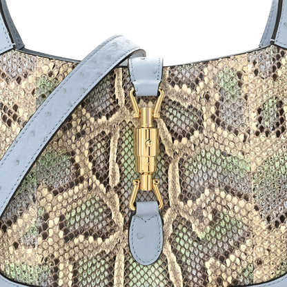 Gucci Snakeskin Ostrich Calfskin Small Jackie 1961 Hobo Blue Multicolor 8 of 10