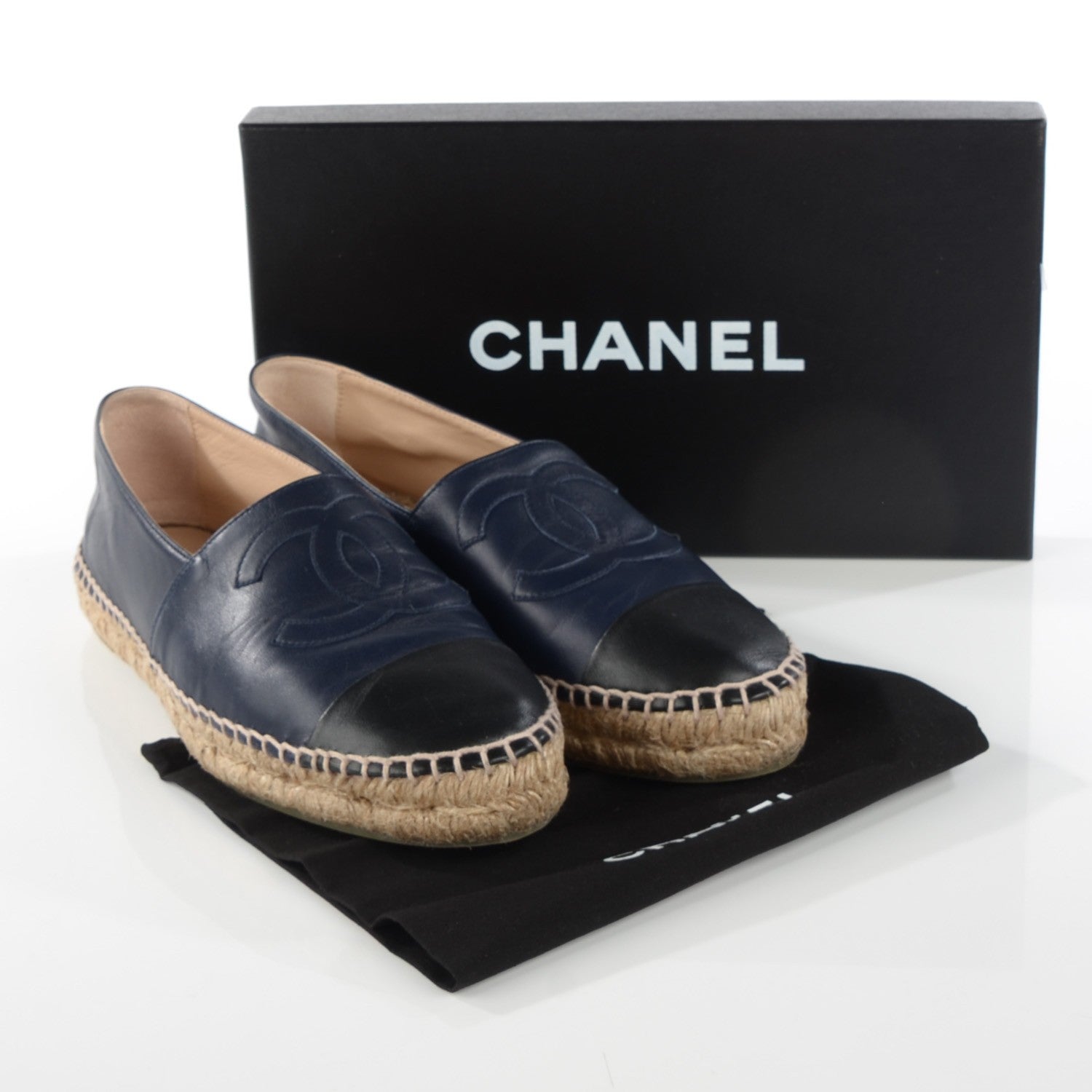 Chanel Lambskin CC Espadrilles 38 Navy Black 5 of 9