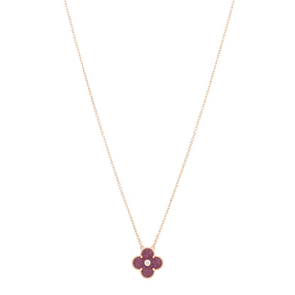 Van Cleef & Arpels 18K Rose Gold Diamond Rhodonite Vintage Alhambra Pendant Necklace 1 of 4