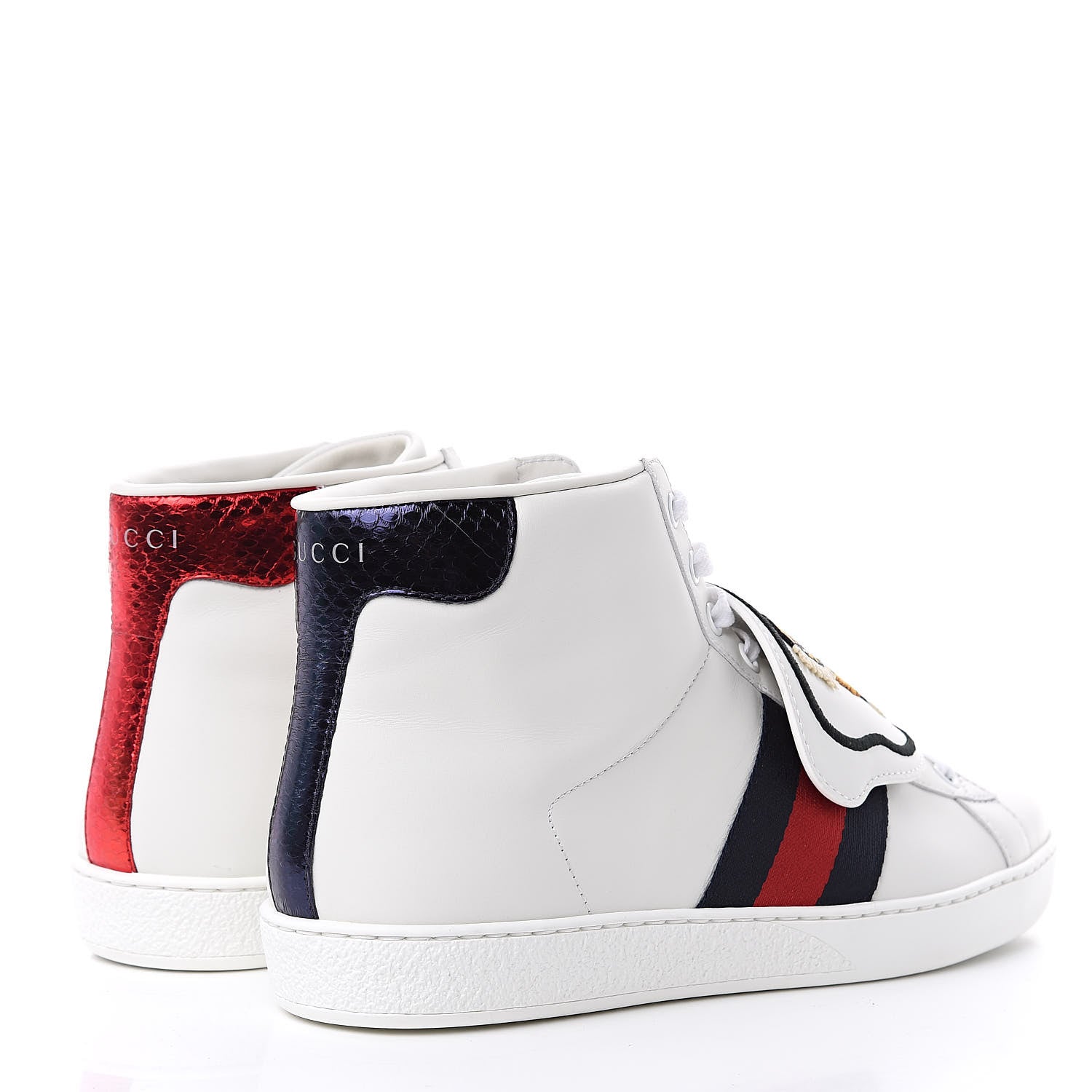 Gucci Calfskin Ayers Web Tiger Removable Patches Mens Ace High Top Sneakers 6.5 White 4 of 10