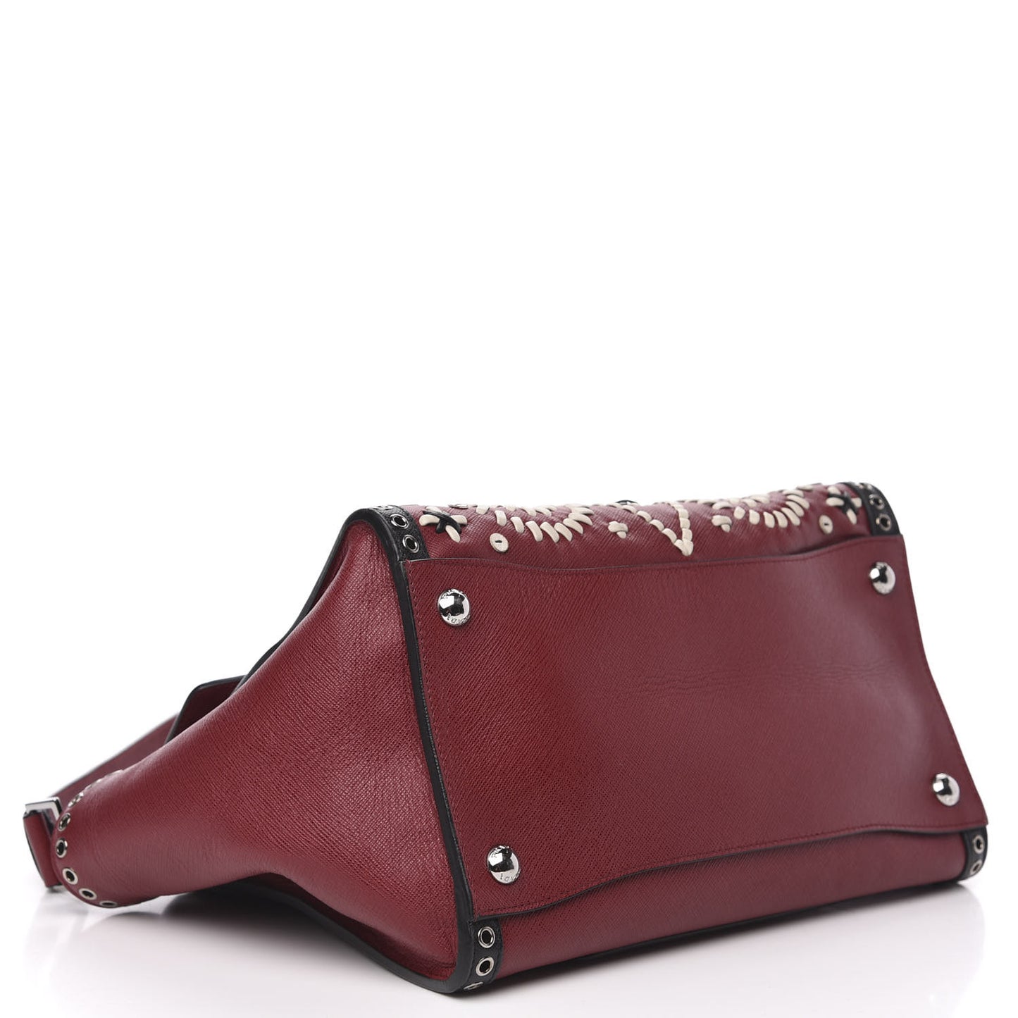 Saffiano Embroidered Sound Twin Pocket Satchel Cherry Black