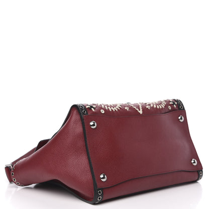 Prada Saffiano Embroidered Sound Twin Pocket Satchel Cherry Black 3 of 13