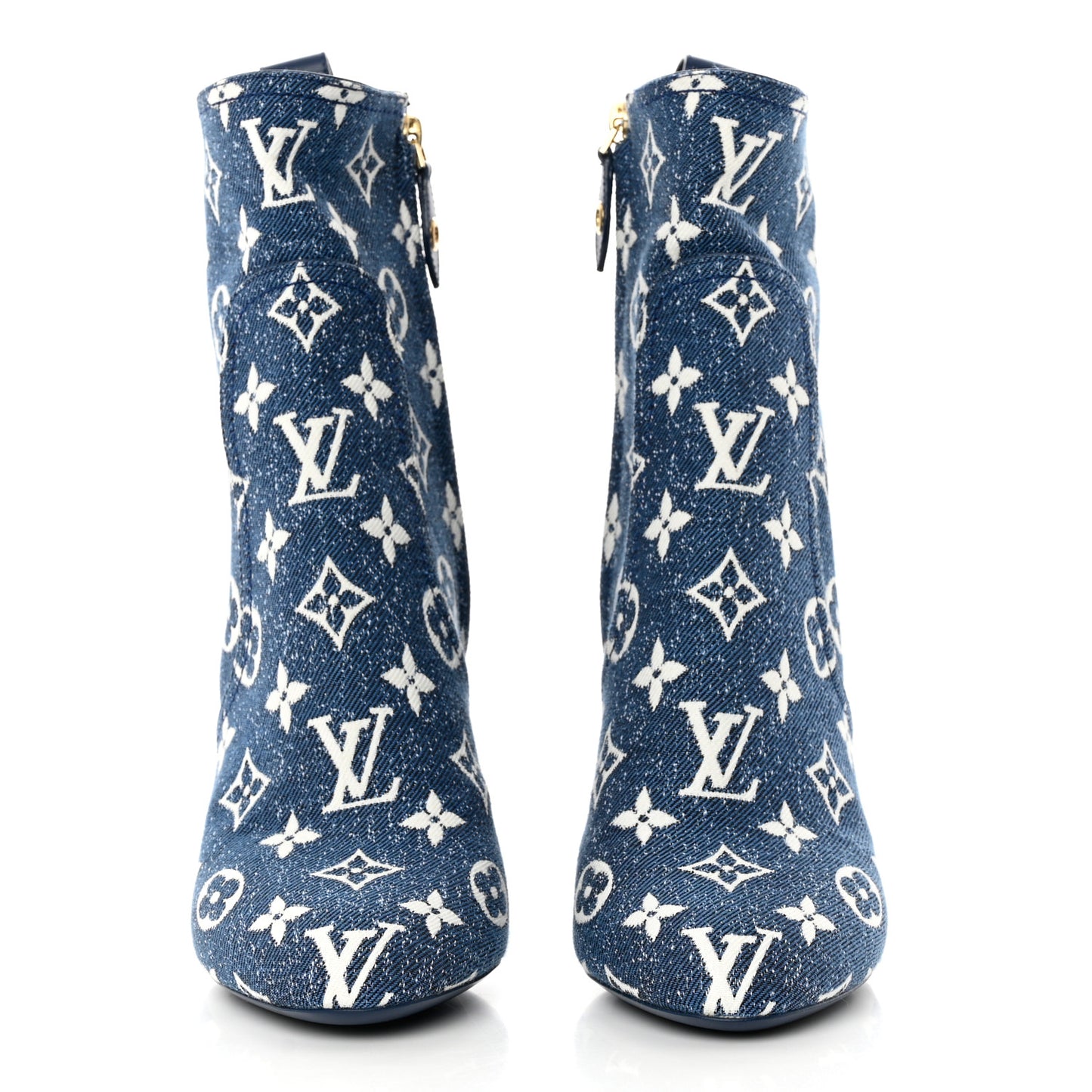 Denim Monogram Silhouette Ankle Boots 37 Navy Blue