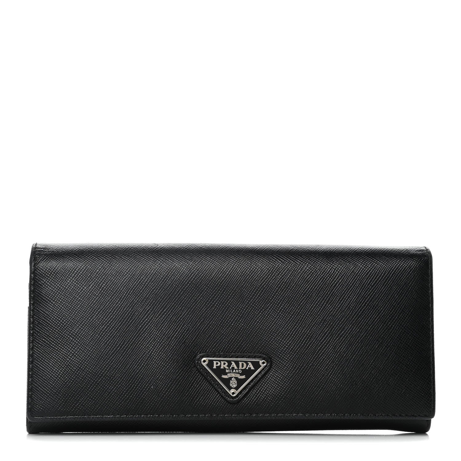 Prada Saffiano Triangle Continental Flap Wallet Black 1 of 13
