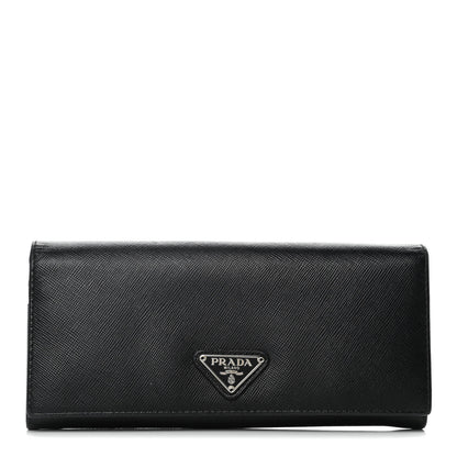Prada Saffiano Triangle Continental Flap Wallet Black 1 of 13