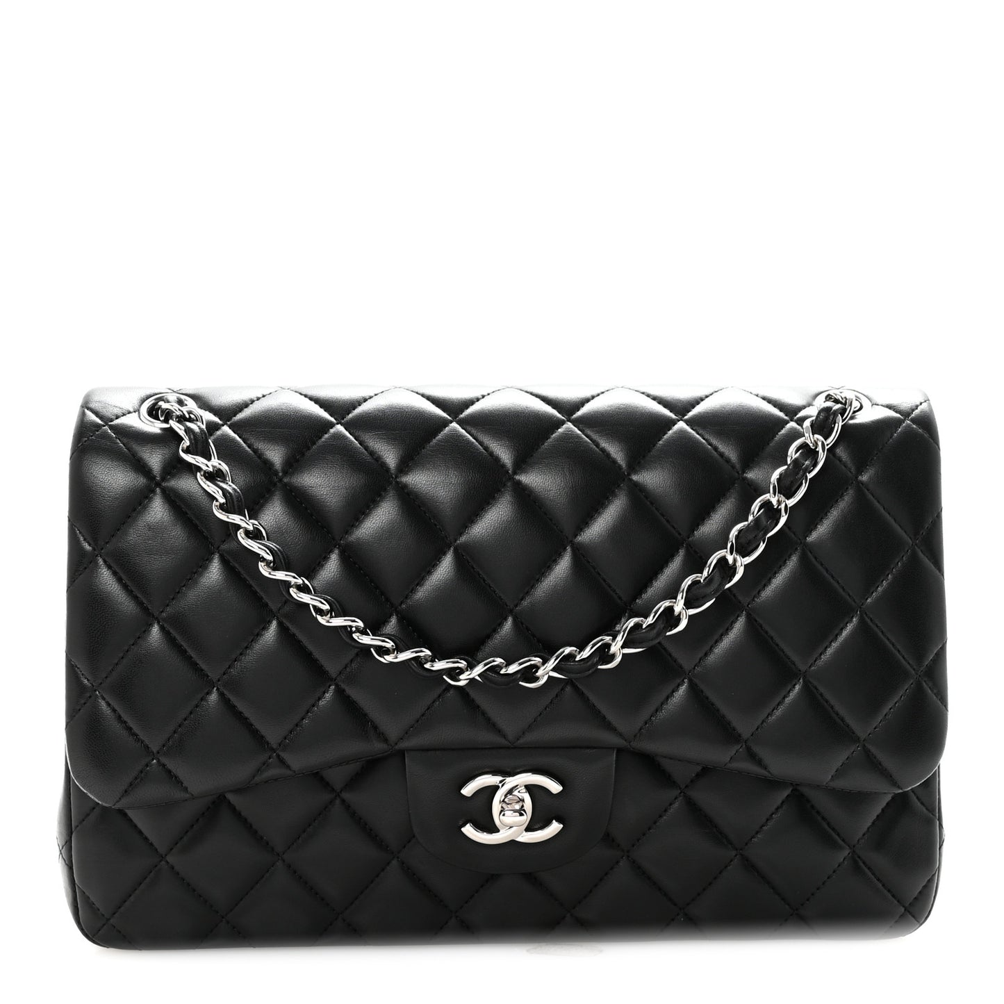 Lambskin Quilted Jumbo Double Flap Black