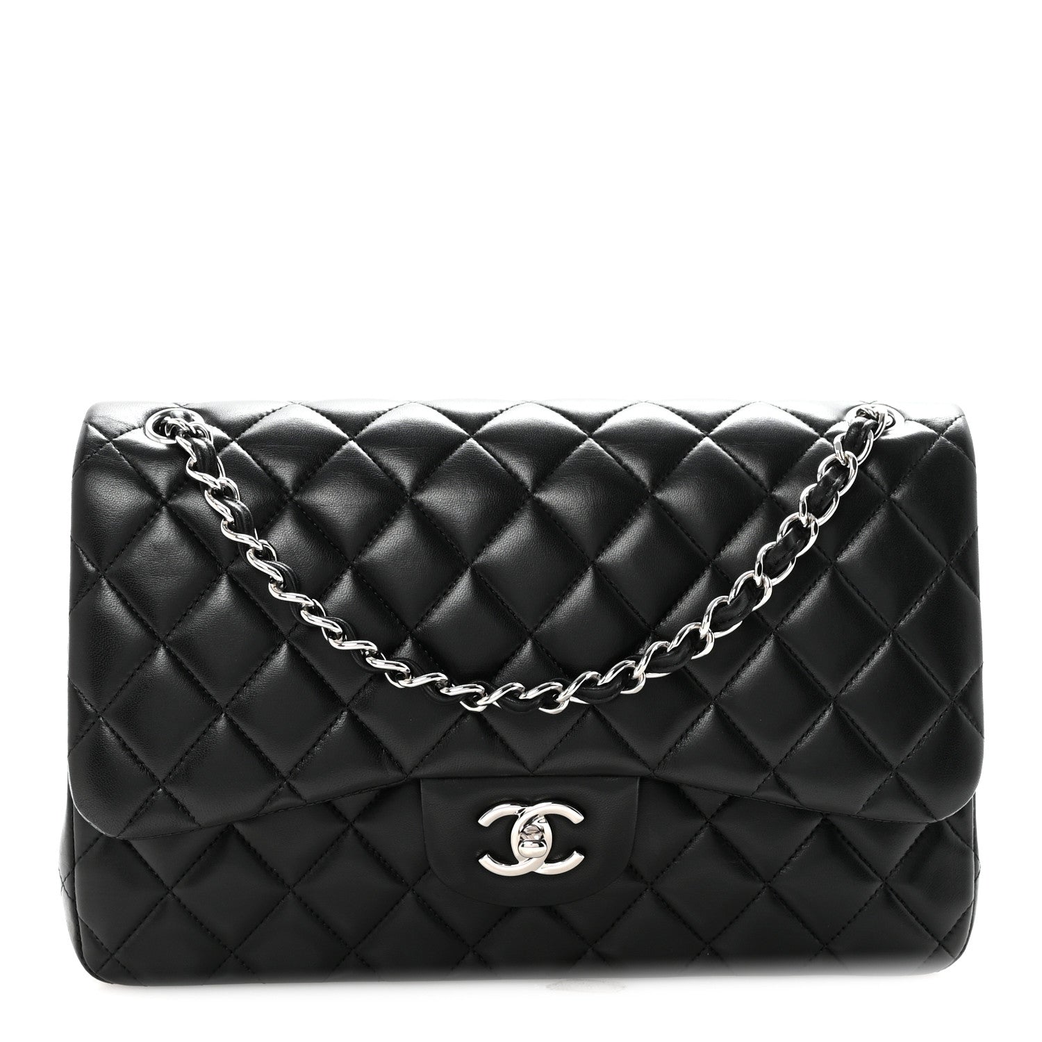 Chanel Lambskin Quilted Jumbo Double Flap Black 1 of 11