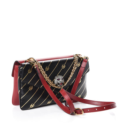 Gucci Calfskin Diagonal GG Medium Thiara Double Envelope Shoulder Bag Black Red 3 of 9
