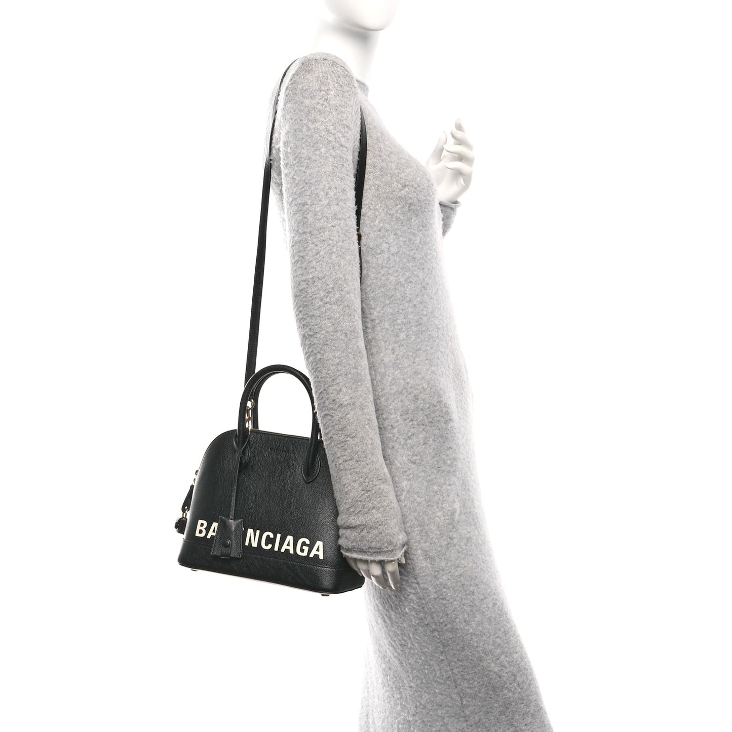 Grained Calfskin Logo S Ville Top Handle Bag Black White