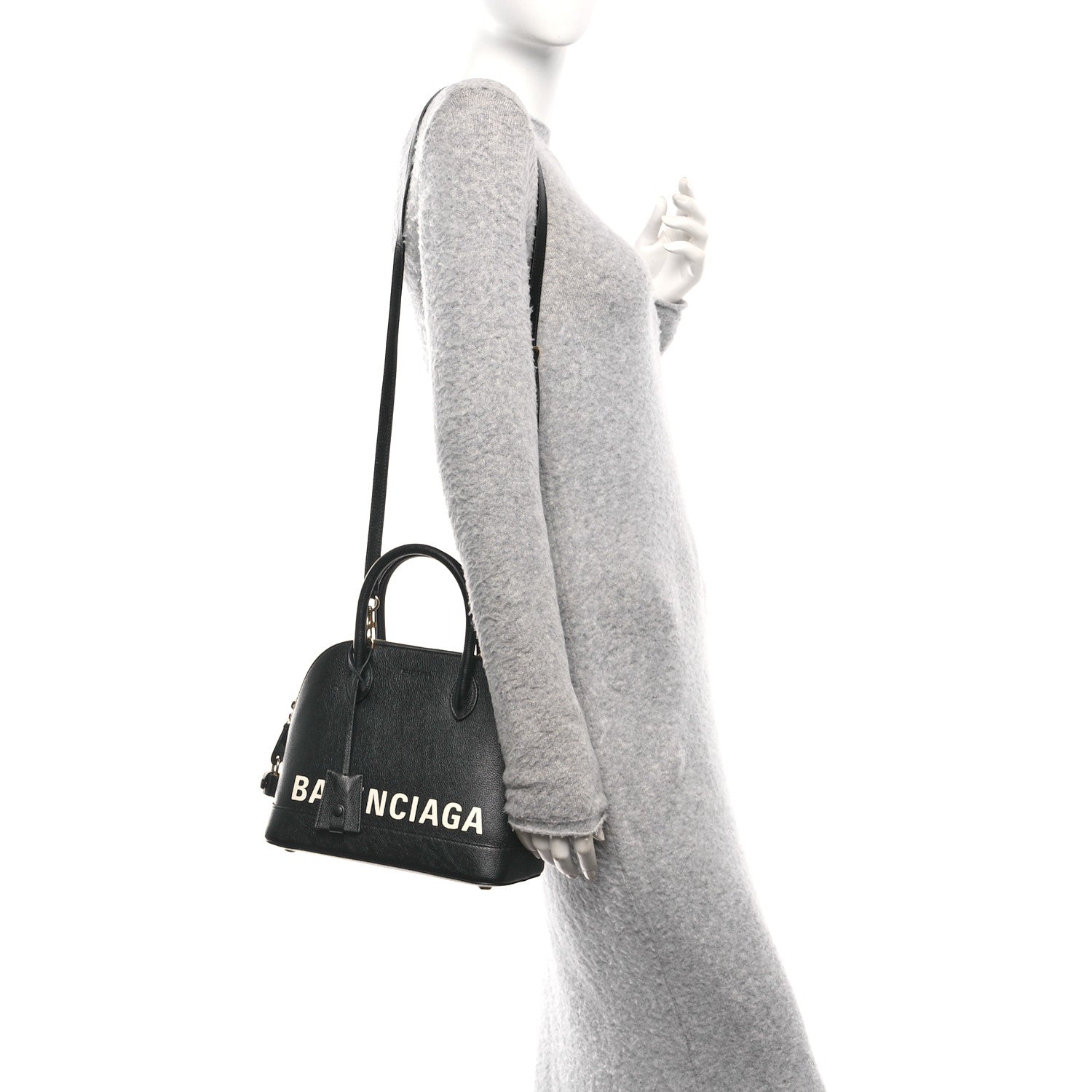 Balenciaga Grained Calfskin Logo S Ville Top Handle Bag Black White 2 of 12