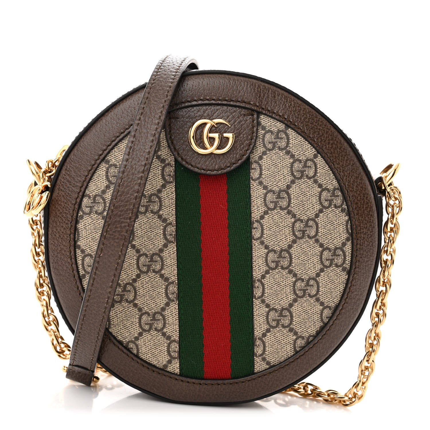Gucci GG Supreme Monogram Web Mini Ophidia Round Shoulder Bag Brown 1 of 10