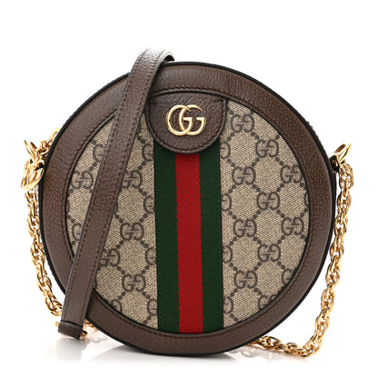 Gucci GG Supreme Monogram Web Mini Ophidia Round Shoulder Bag Brown 1 of 10