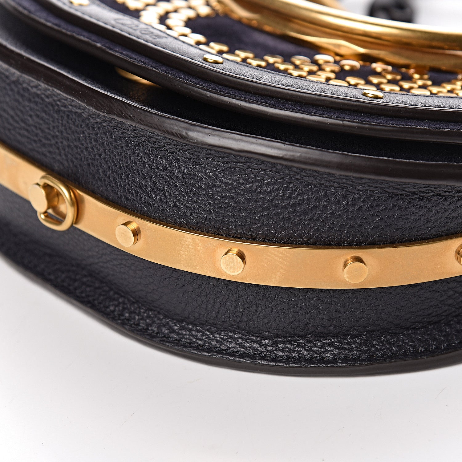 Chloe Suede Calfskin Constellation Studded Small Nile Bracelet Minaudiere Bag Full Blue 9 of 10
