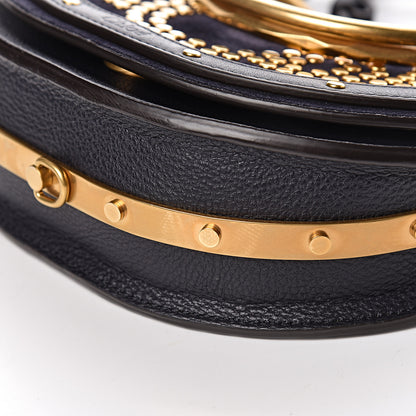 Chloe Suede Calfskin Constellation Studded Small Nile Bracelet Minaudiere Bag Full Blue 9 of 10