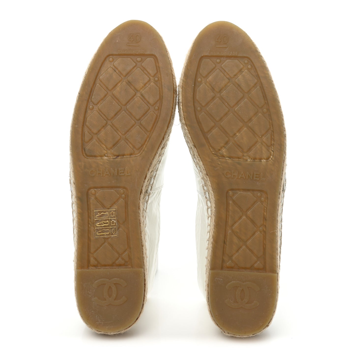 Distressed Patent CC Espadrilles 40 White Silver