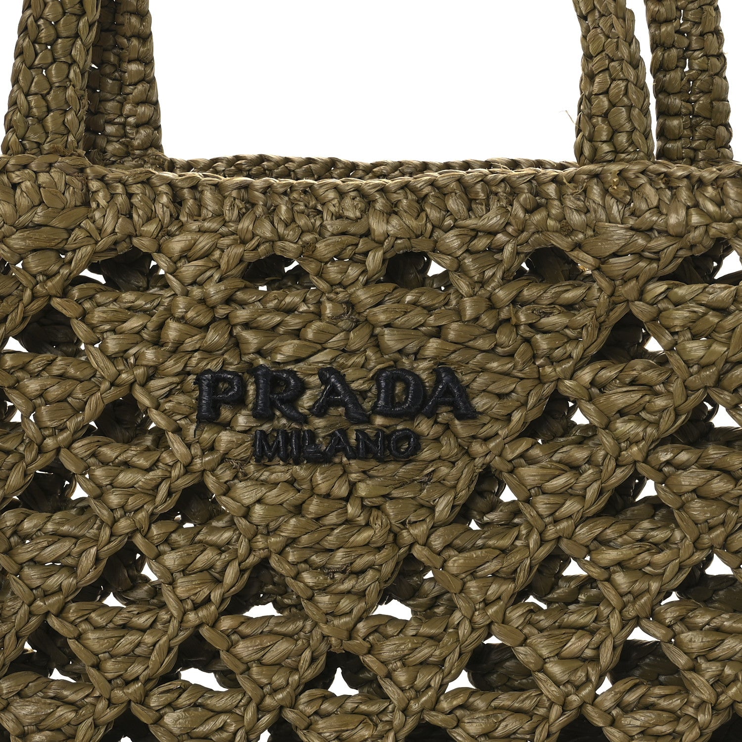 Prada Yarn Raffia Effect Crochet Embroidered Mini Logo Tote Oliva 7 of 9