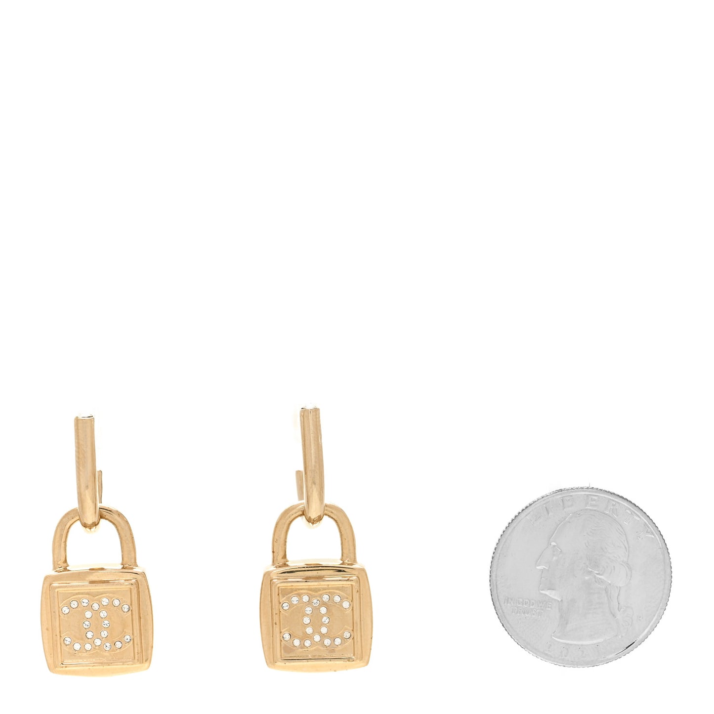 Metal CC Lock Drop Earrings Gold