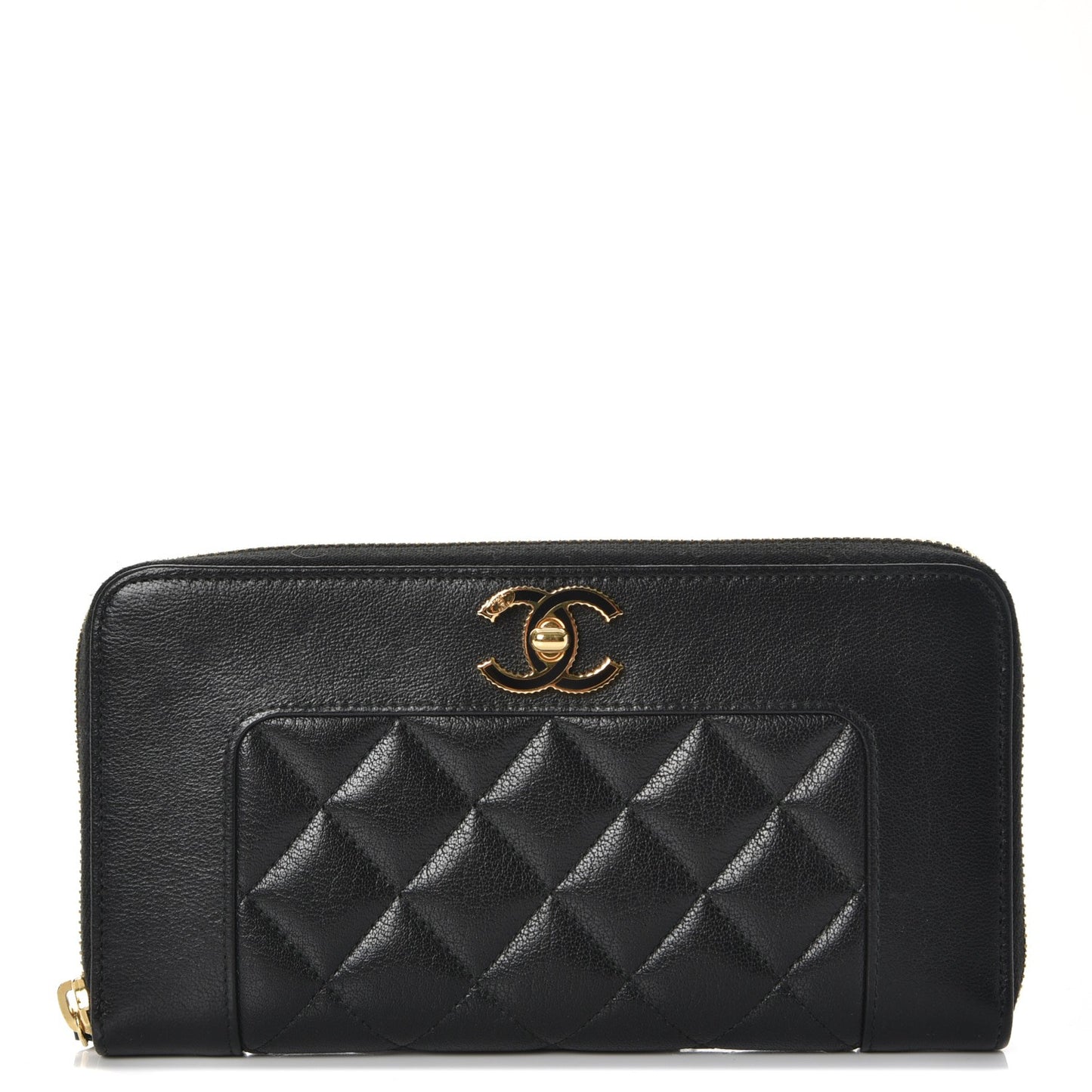 Sheepskin Quilted Mademoiselle Vintage Zip Around Wallet Black