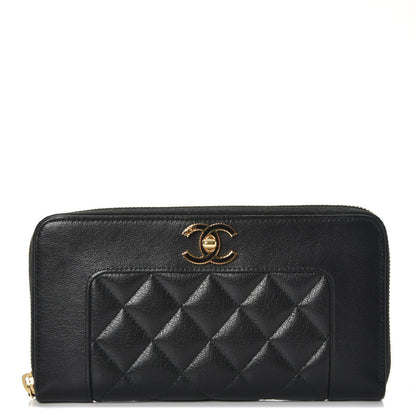 Chanel Sheepskin Quilted Mademoiselle Vintage Zip Around Wallet Black 1 of 9