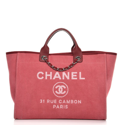 Chanel Canvas Large Deauville Tote Red 1 of 13
