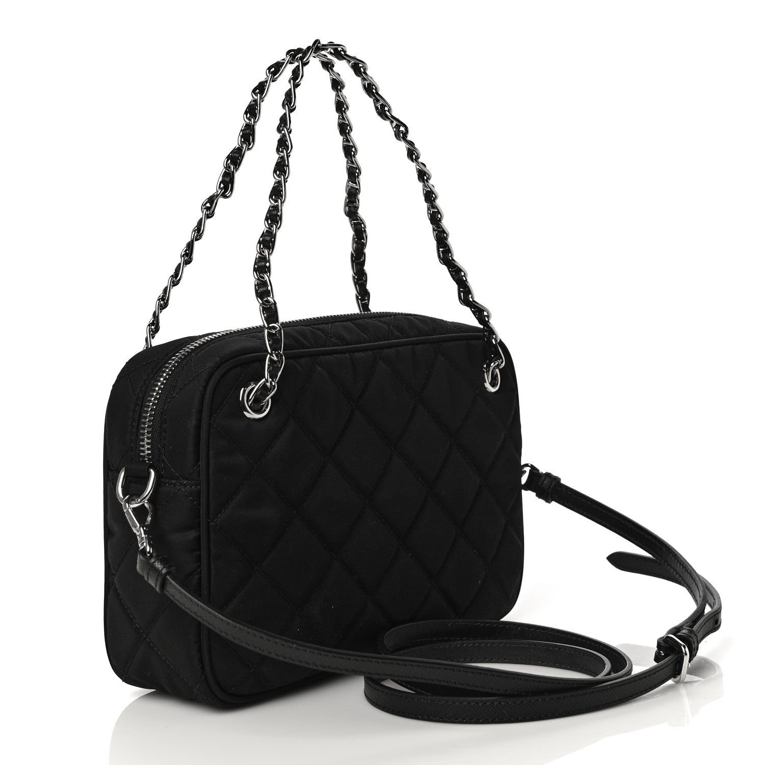 Prada Nylon Tessuto Impuntu Quilted Chain Crossbody Black 2 of 8