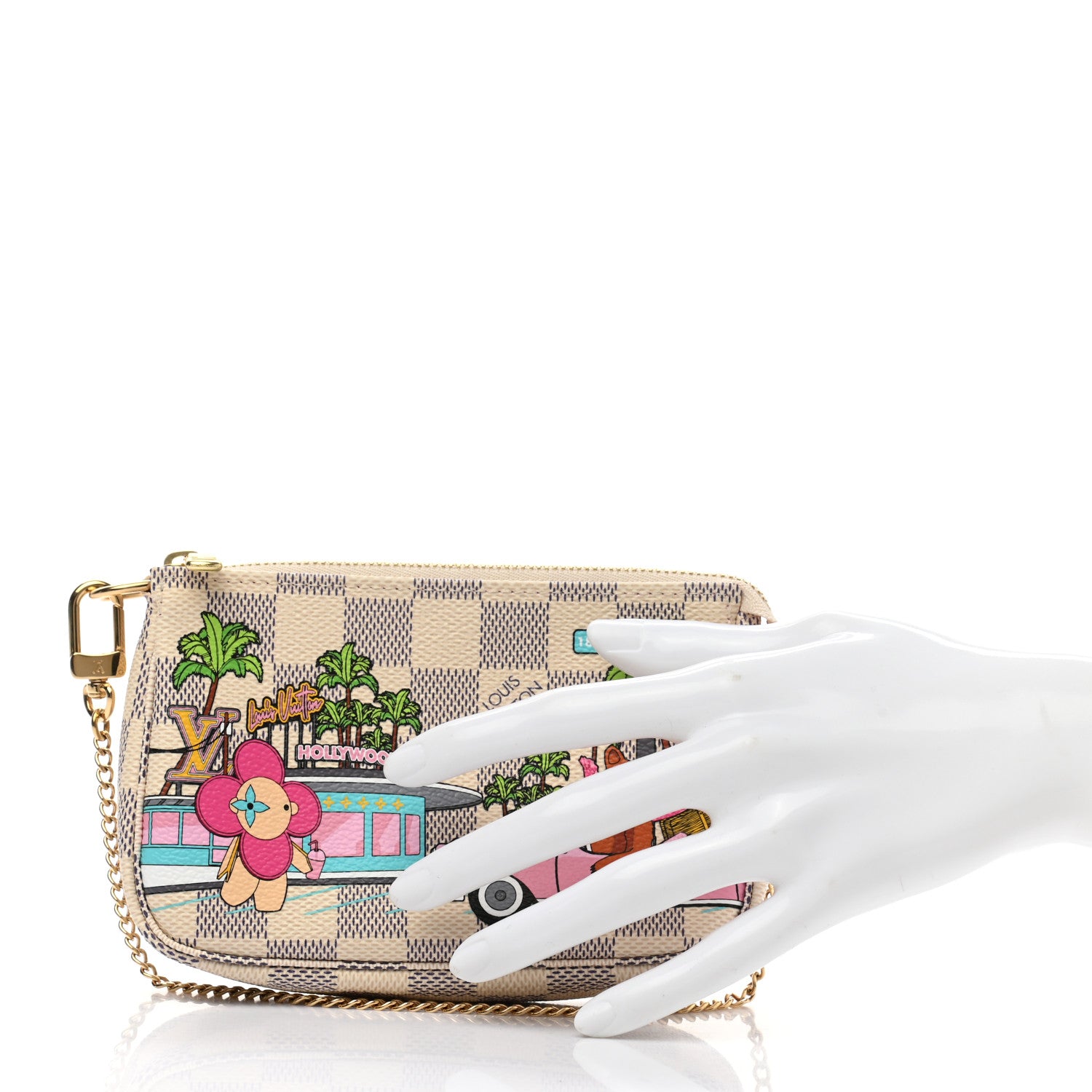Louis Vuitton Damier Azur 2021 Christmas Animation Hollywood Mini Pochette Accessories Fuchsia 2 of 8
