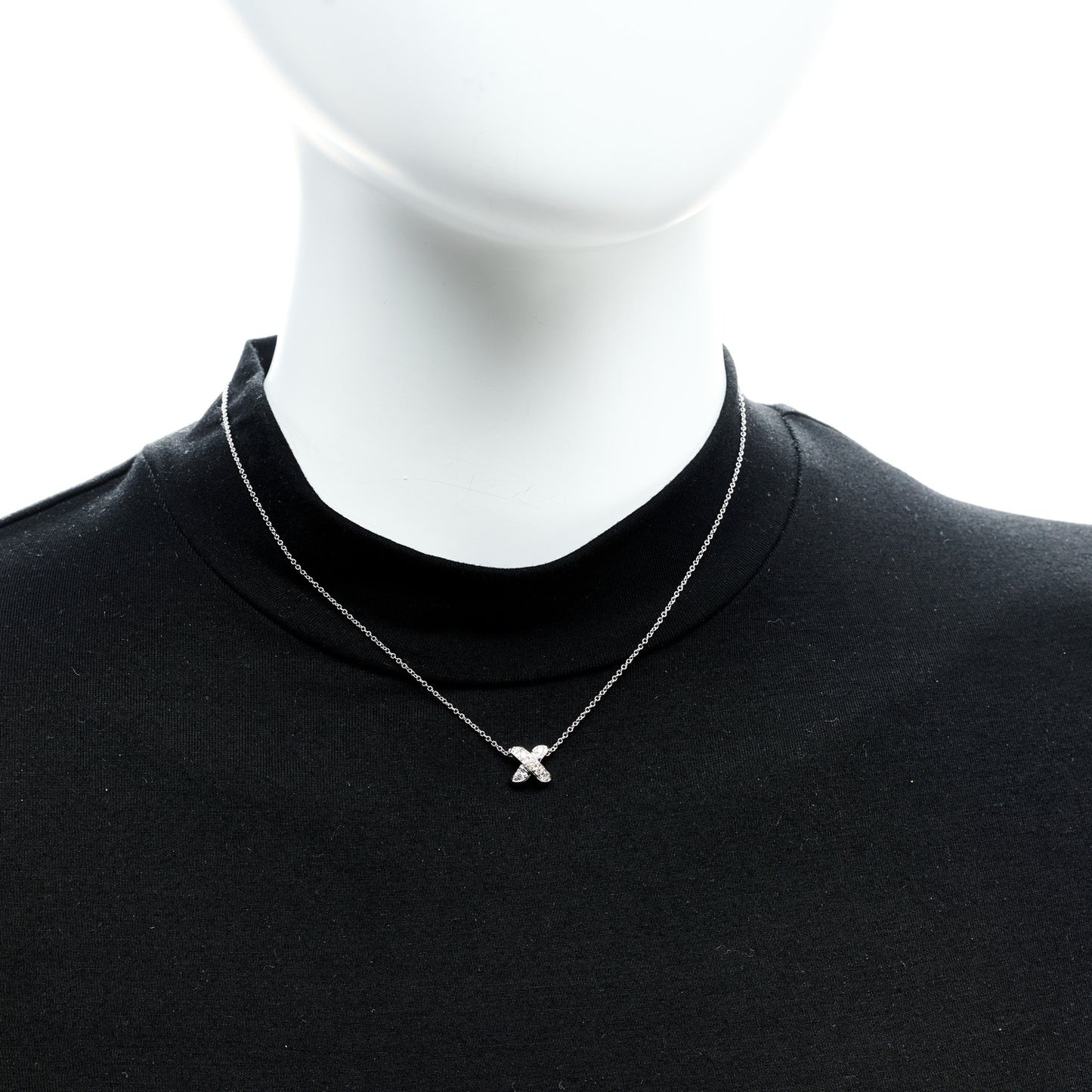 18K White Gold Diamond Cross Stitch Pendant Necklace