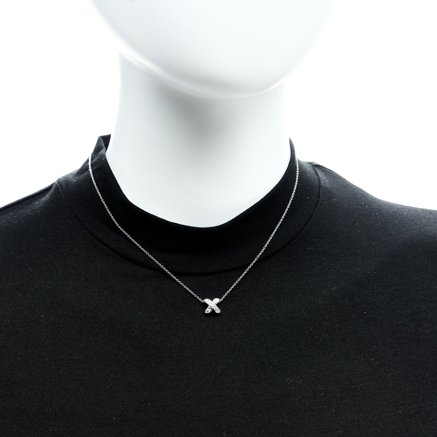 Tiffany 18K White Gold Diamond Cross Stitch Pendant Necklace 2 of 5