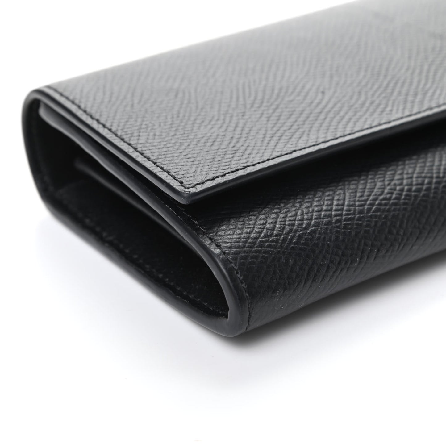 Grained Calfskin Large Flap Wallet Black