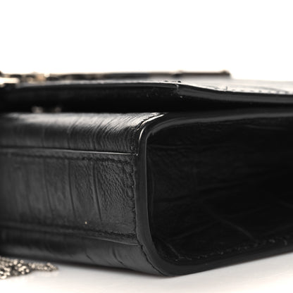 Saint Laurent Calfskin Crocodile Embossed Small Classic Monogram Kate Tassel Satchel Black 10 of 10