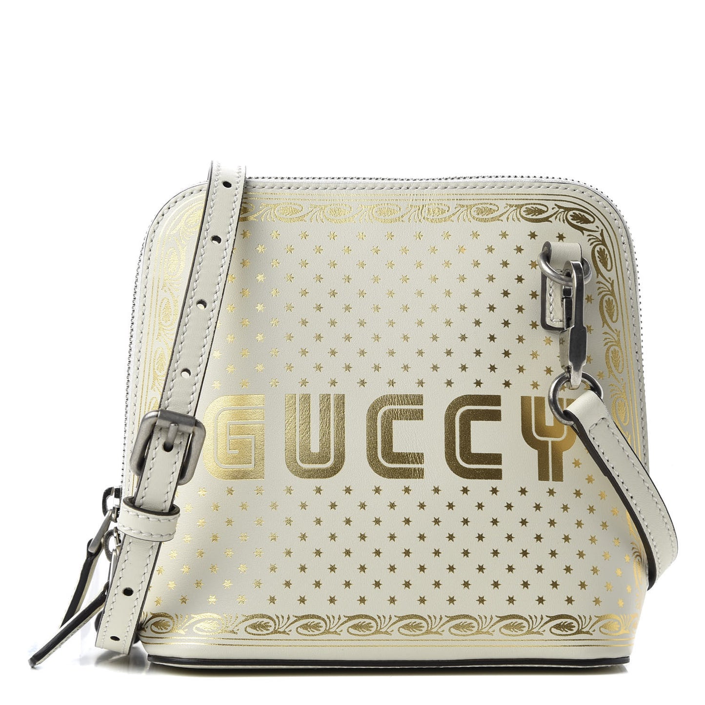 X SEGA Calfskin GUCCY Stars Mini Dome Shoulder Bag Mystic White Gold