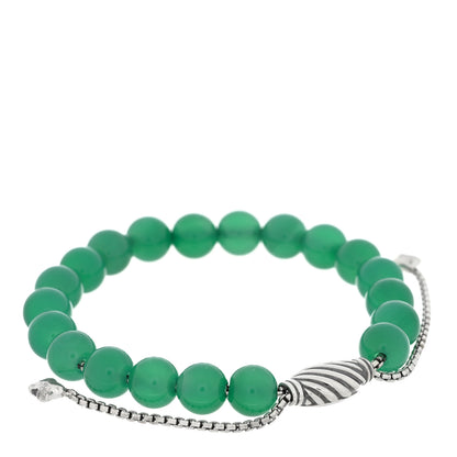 David Yurman Sterling Silver Green Onyx 8mm Spiritual Beads Bracelet 2 of 3