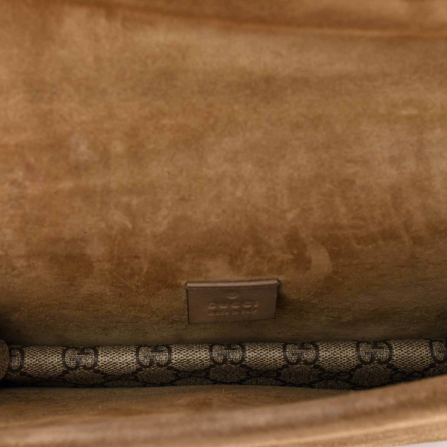 Gucci GG Supreme Monogram Suede Crystal Small Dionysus Shoulder Bag Beige Ebony Taupe 6 of 14
