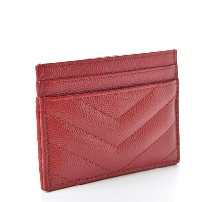 Saint Laurent Grain De Poudre Matelasse Chevron Credit Card Case New Red 3 of 8