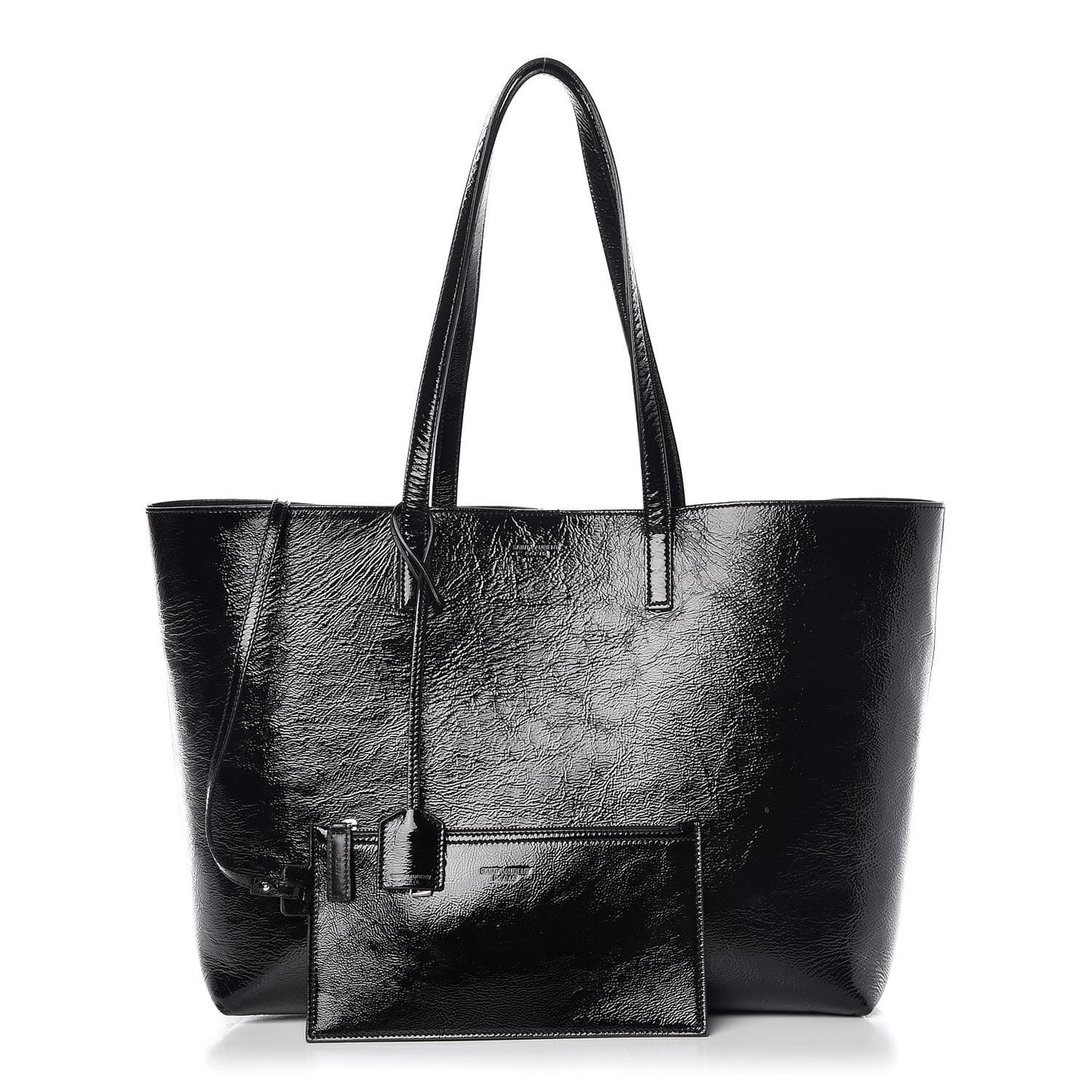 Patent Calfskin Large Shopping Tote Black