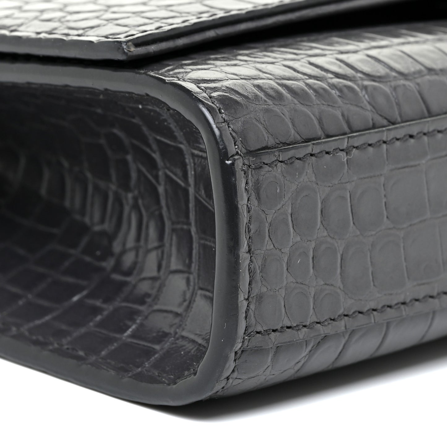 Calfskin Crocodile Embossed Medium Classic Monogram Kate Tassel Satchel Dark Grey