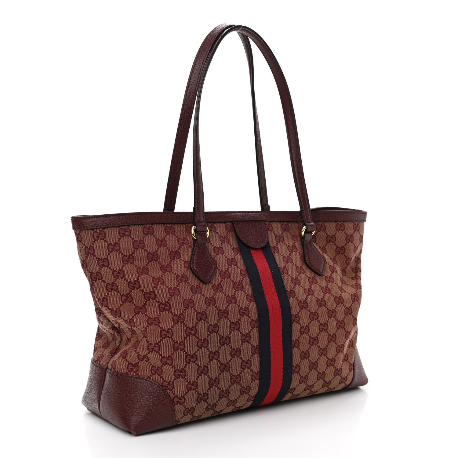 Gucci Monogram Textured Dollar Calfskin Web Medium Ophidia Shopping Tote Sahara Rubino Chardonnay 2 of 13