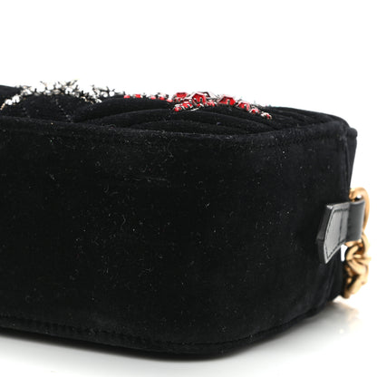 Gucci Velvet Matelasse Crystal Star Embroidered Small GG Marmont Chain Shoulder Bag Black 10 of 10