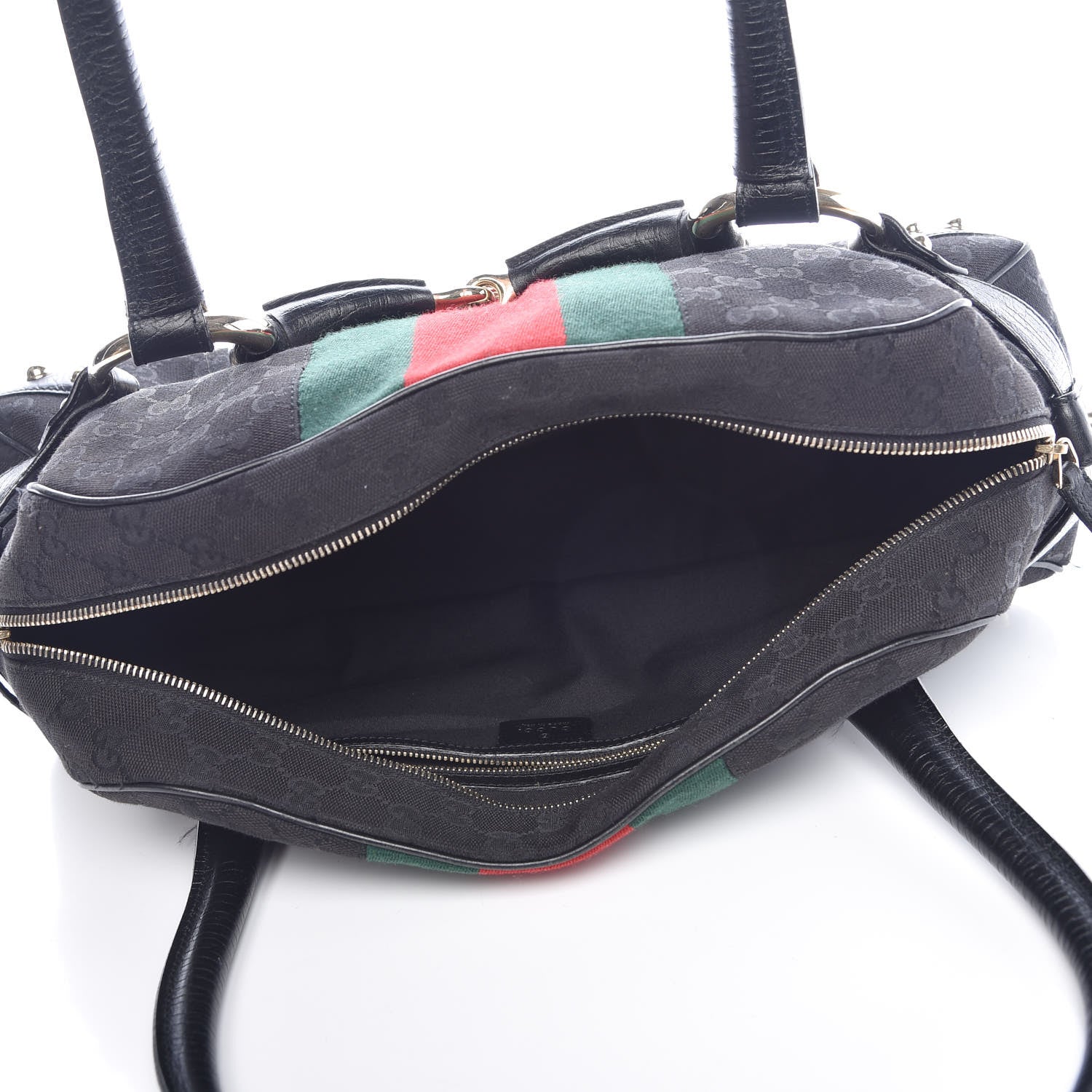 Gucci Monogram Web Large Horsebit Satchel Chain Black 5 of 15