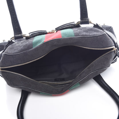 Gucci Monogram Web Large Horsebit Satchel Chain Black 5 of 15