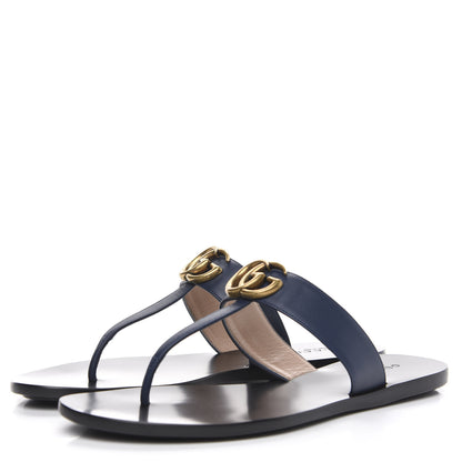 Gucci Calfskin GG Marmont Thong Sandals 38.5 Blue Agata 3 of 8