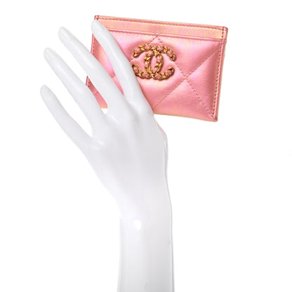 Chanel Iridescent Calfskin Quilted Chanel 19 Card Holder Pink 2 of 7